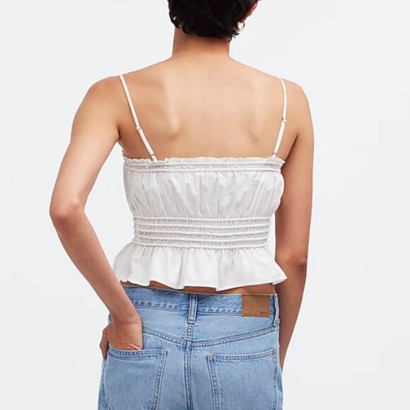 NWT Madewell Smocked Button-Front Cropped Top in Poplin White L - Picture 3 of 13